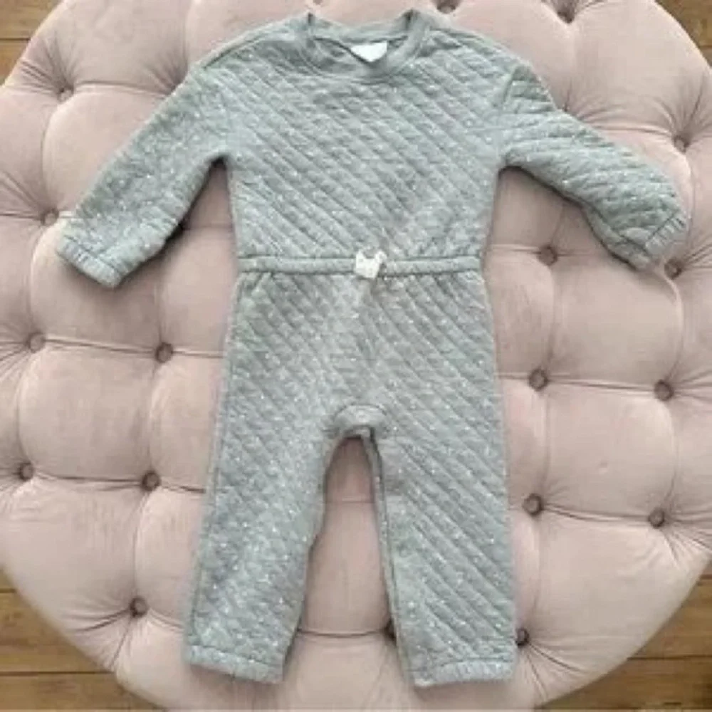 Carter's Light Gray Quilted One-Piece and Hooded Cardigan Set